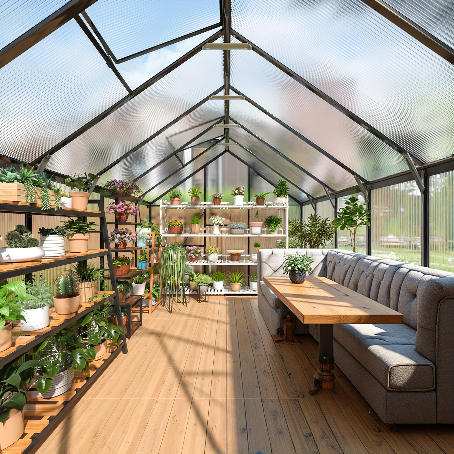 Polycarbonate Greenhouse Walk-In Aluminum Frame 720g PC Panels, 90% UV Protection, 5-Speed Roof Vents & Lockable Door for Backyard Year-Round Gardening, Multiple Sizes