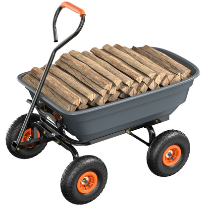 Garden Cart Dump Wagon 440 lbs Capacity, 4-Wheel Poly Cargo Cart with 2-in-1 Handle for Garden, Farm, Lawn and Yard Hauling, 44x26x39 in, Gray