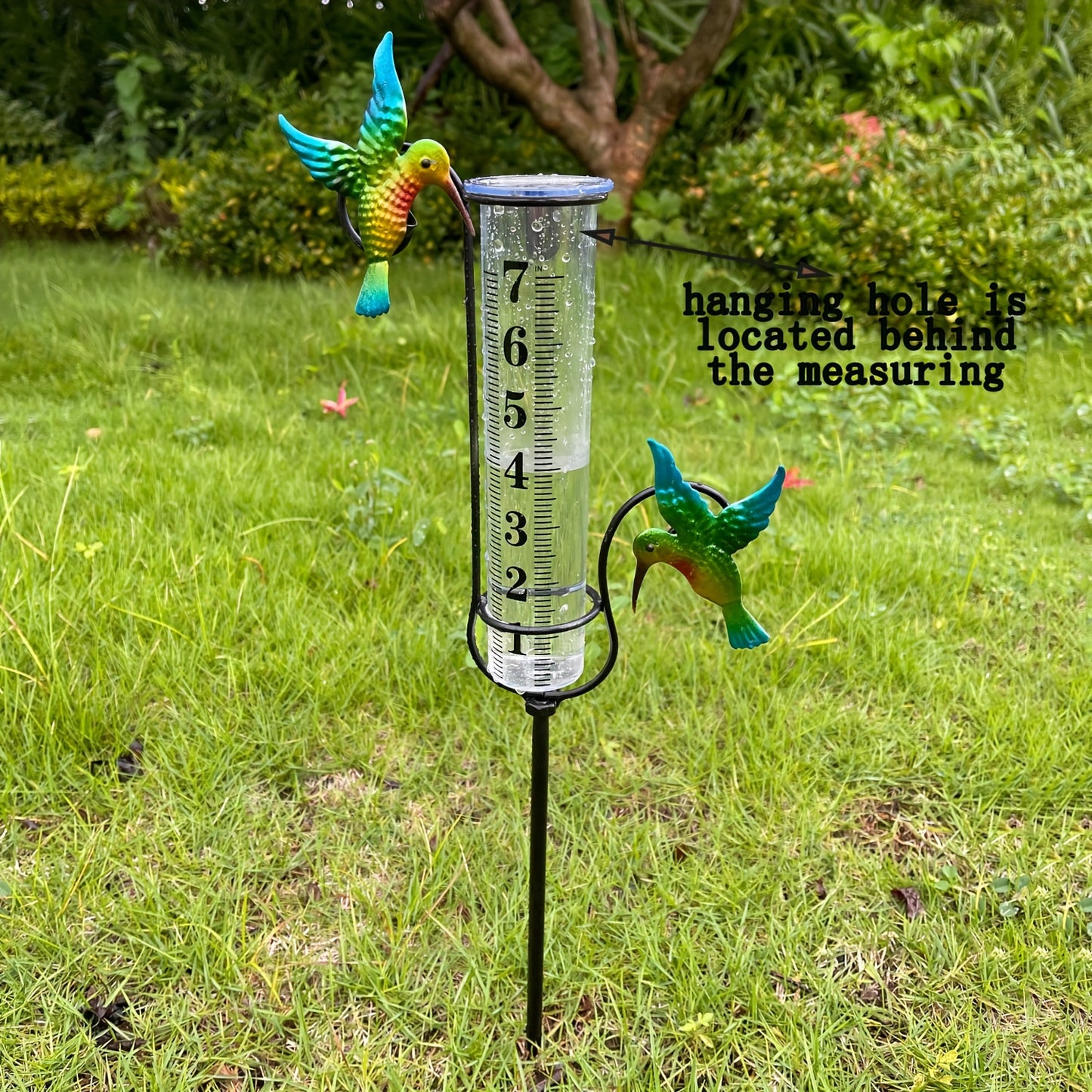 Rain Gauge | Hummingbird Garden Art Metal Frame Outdoor Yard Decor