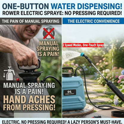 Garden Sprayer Battery Powered Electric USB Rechargeable 1.6-2.4 Gal with 3 Mist Nozzles Adjustable Shoulder Strap for Lawn Yard Plant Watering