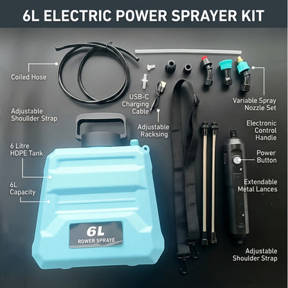 Garden Sprayer Battery Powered Electric USB Rechargeable 1.6-2.4 Gal with 3 Mist Nozzles Adjustable Shoulder Strap for Lawn Yard Plant Watering