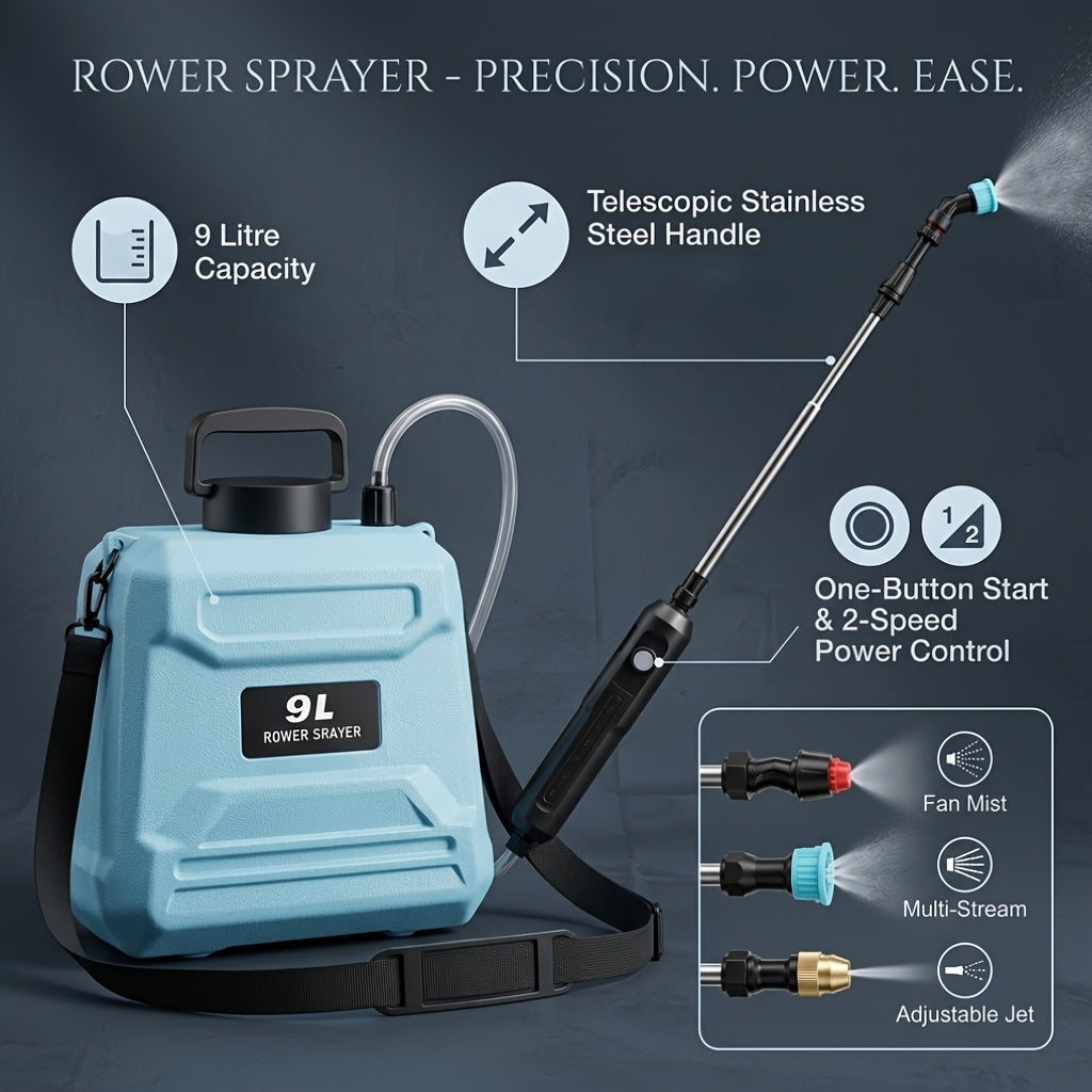 Garden Sprayer Battery Powered Electric USB Rechargeable 1.6-2.4 Gal with 3 Mist Nozzles Adjustable Shoulder Strap for Lawn Yard Plant Watering