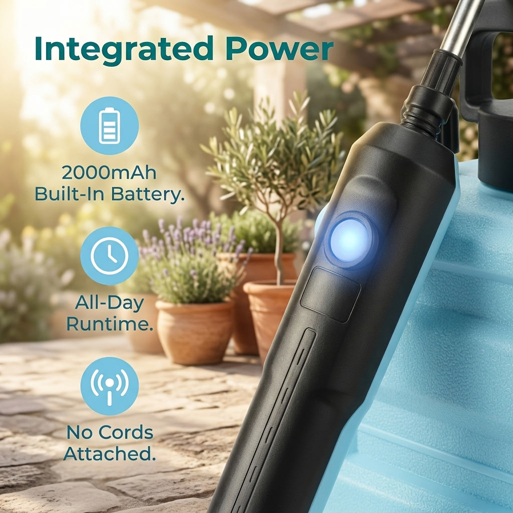 Garden Sprayer Battery Powered Electric USB Rechargeable 1.6-2.4 Gal with 3 Mist Nozzles Adjustable Shoulder Strap for Lawn Yard Plant Watering