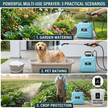 Garden Sprayer Battery Powered Electric USB Rechargeable 1.6-2.4 Gal with 3 Mist Nozzles Adjustable Shoulder Strap for Lawn Yard Plant Watering