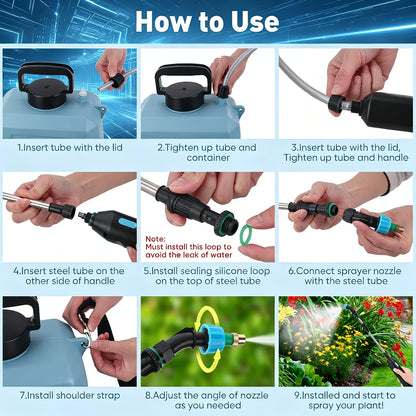 Garden Sprayer Battery Powered Electric USB Rechargeable 1.6-2.4 Gal with 3 Mist Nozzles Adjustable Shoulder Strap for Lawn Yard Plant Watering