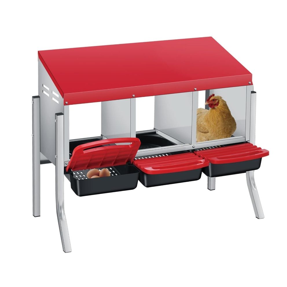 Chicken Nesting Box 3-Hole Metal Wall Mount | Auto Egg Collector Coop
