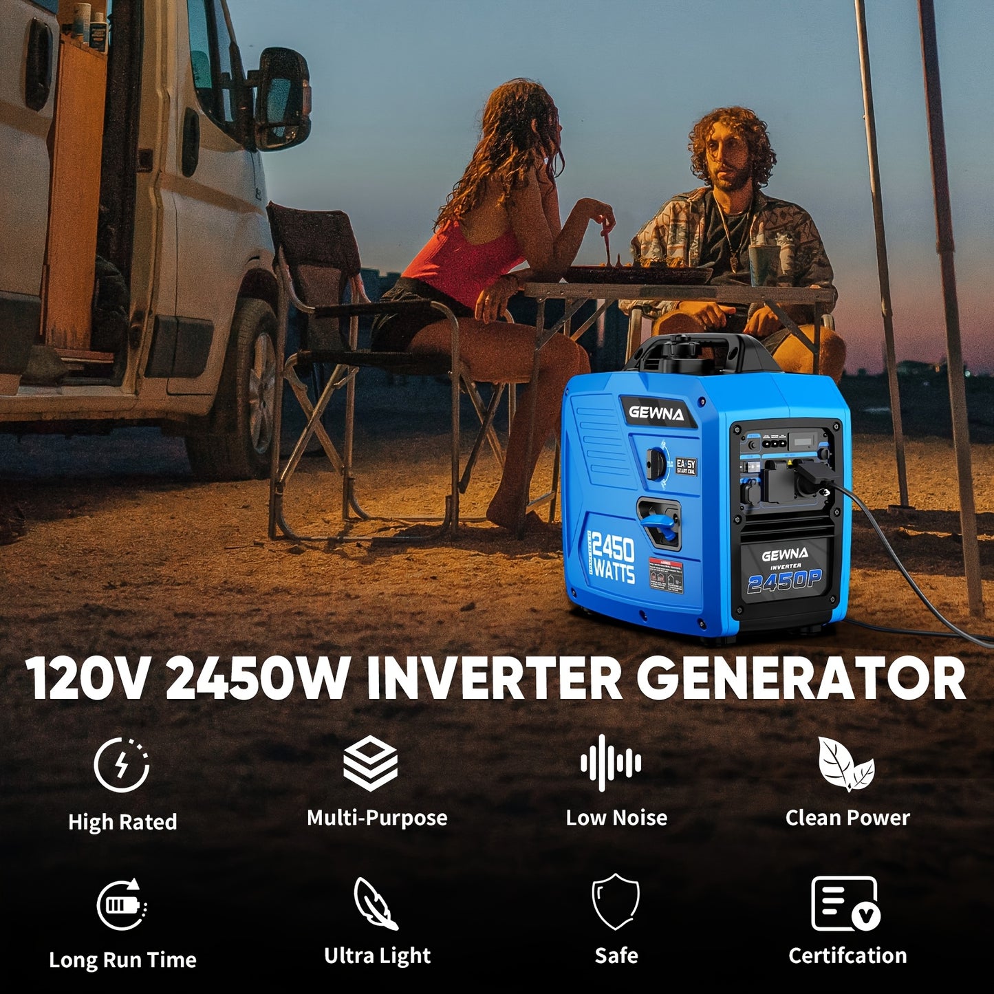 Inverter Generator 2450W & 3450W Super Quiet | EPA Compliant, 1.6 Gal Tank 8.3Hr Runtime, Portable Gas Generator for Home Backup, Camping, RV, Emergency Power