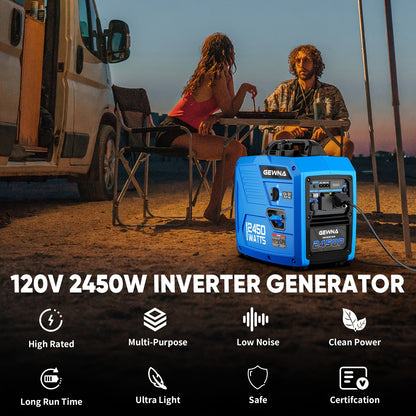 Inverter Generator 2450W & 3450W Super Quiet | EPA Compliant, 1.6 Gal Tank 8.3Hr Runtime, Portable Gas Generator for Home Backup, Camping, RV, Emergency Power