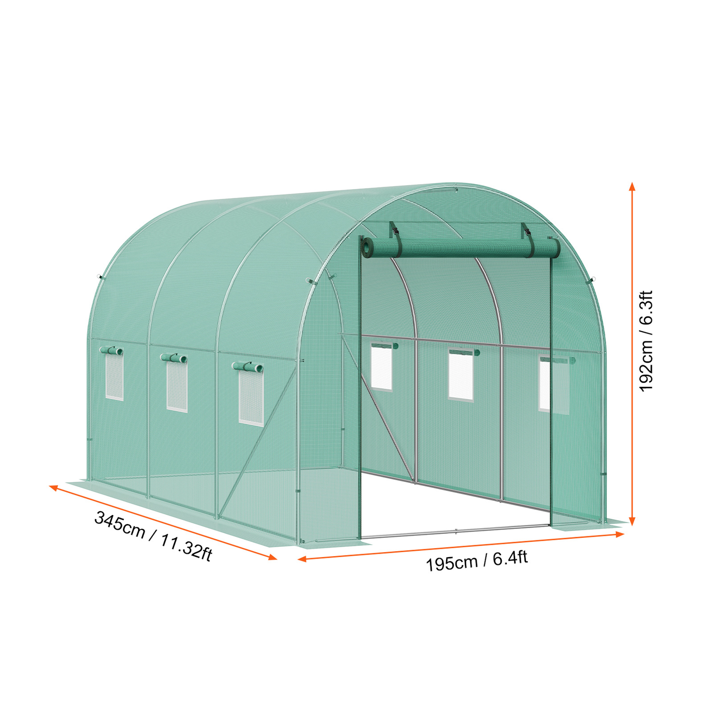 Tunnel Greenhouse Heavy Duty Galvanized Frame 140g/m² PE Cover, 6 Vent Windows Walk-In Hoop House for Garden & Farm, Multiple Sizes