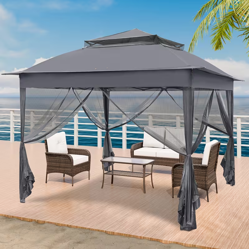 Instant Gazebo Tent 11x11 FT Mosquito Netting No Assembly Required