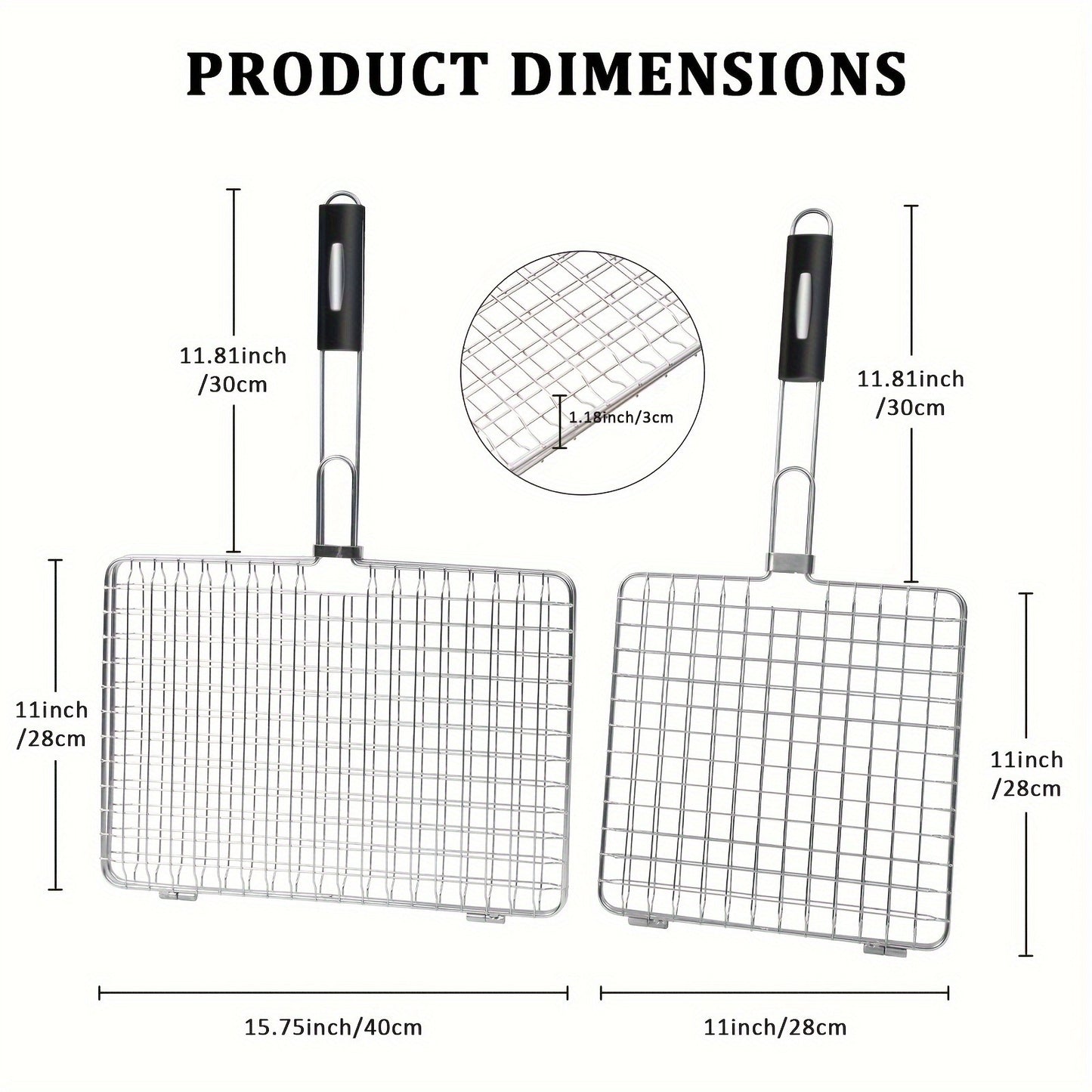 Grill Basket Stainless Steel Folding BBQ Grilling Basket for Fish Chicken Vegetables Shrimp Portable Outdoor Camping Barbecue Accessory 3 Sizes