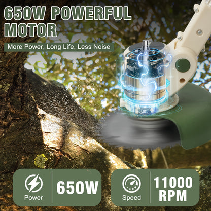 Weed Wacker Cordless 24V Brush Cutter – Electric String Trimmer with 2 Batteries & Charger, 3 Blade Types, Lightweight Battery Powered Weed Eater for Yard, Garden & Lawn Trimming