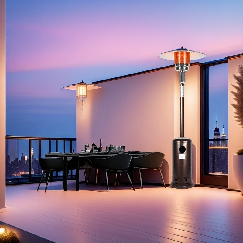 Outdoor Propane Patio Heater 46000 BTU Freestanding Tower with Wheels, Bronze Powder-Coated, Commercial & Residential, Tip-Over Safety Shut-Off, 175 sq ft Coverage