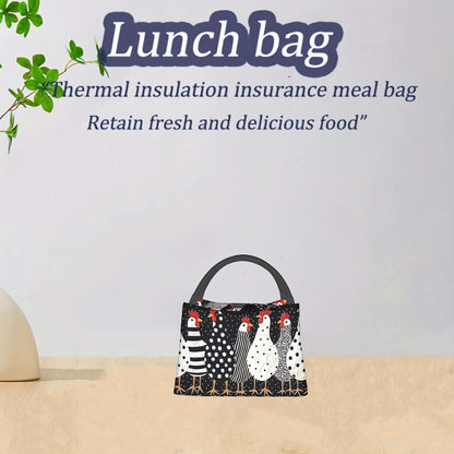 Insulated Lunch Bag with Cute Chicken Pattern Reusable Cooler Tote Bag Portable Thermal Bag for Office Camping Beach Picnic Birthday Gift 11x6.3x6.7in
