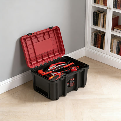 Rolling Tool Box with Wheels 3-Tier Stackable Organizer | Lockable Compartments, Connected Storage, 17" Large Plastic Toolbox for Garage, Home & Professional Work