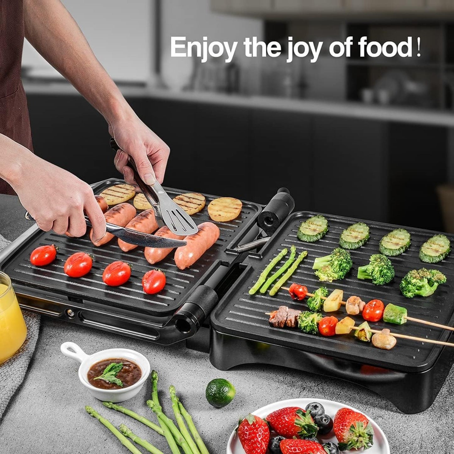Panini Press Grill Indoor Sandwich Maker 4 Slice – Non-Stick 1200W Electric Grill with Temperature Control, 180° Opening, Removable Drip Tray | Countertop Steak & BBQ Grill