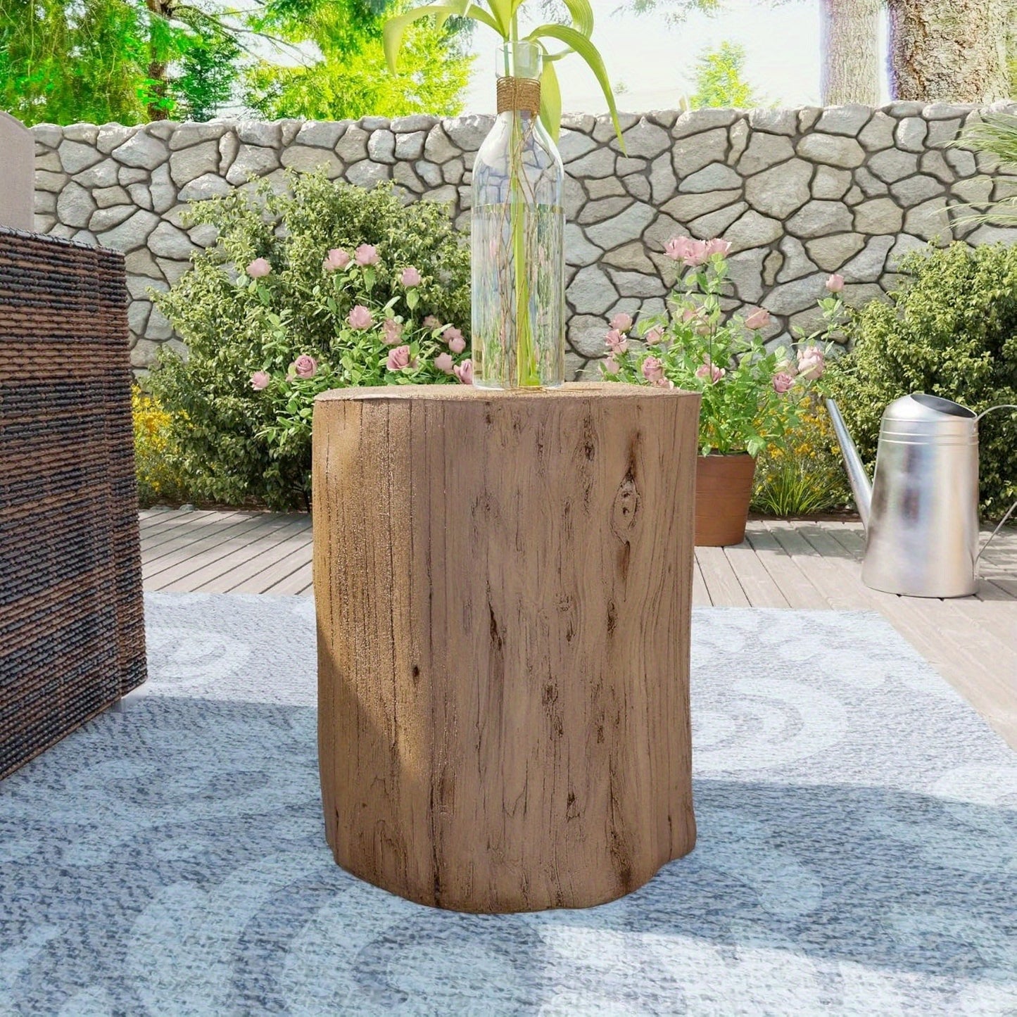 Tree Stump Side Table Outdoor Indoor | 220 Lbs Capacity Faux Wood Accent Table, All-Weather Magnesia, Plant Stand, Patio Stool & End Table for Porch Balcony Garden Living Room