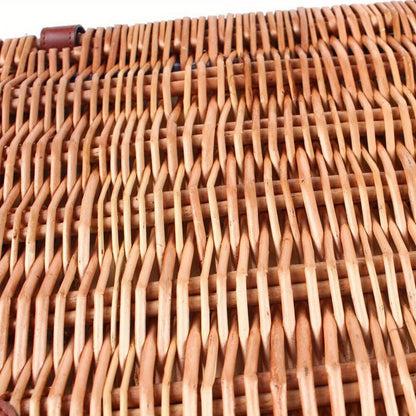 Wicker Picnic Basket for 4 with Insulated Cooler – Large Willow Hamper Set with Cutlery, Ceramic Plates, Wine Glasses for Camping, BBQ & Outdoor Gatherings