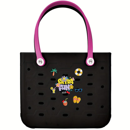 EVA Beach Bag for Women with Drainage Holes Waterproof Tote Bag Summer Outdoor Camping Shopping Travel Bag with Cute Decorations Multiple Colors S M L
