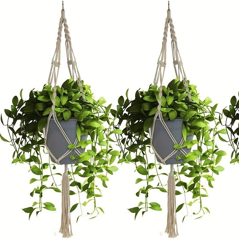 Macrame Hanging Planter Set of 4 Boho Rope Basket Plant Pot Holder for Indoor Outdoor - Decorative Hanging Organizer Net for Bedroom Living Room Garden Balcony Wall Decor