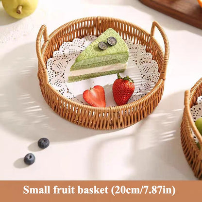 Woven Rattan Bread Basket Set of 3 Round Fruit Basket with Handles for Bread Fruit Vegetables Dim Sum Dining Table Catering Display Decor