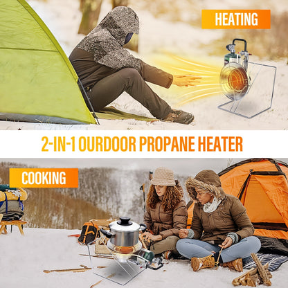 Portable Propane Heater 15,000 BTU with 8ft Hose & Piezo Igniter, 2-in-1 Propane Heater & Cooker, Tip-Over Protection, 3 Heat Settings – Camping, Garage, Patio, Ice Fishing, Hunting