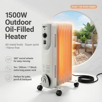 Oil Filled Radiator Heater 1500W Portable Electric Space Heater with 3 Heating Modes 600W/900W/1500W, Adjustable Thermostat, Overheat & Tip-Over Protection, Heavy-Duty Metal Housing with Casters