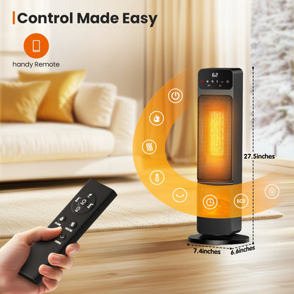 Electric Fireplace Space Heater 1500W – Portable Indoor Heater with 3D Flame Effect, 12H Timer, Heating & Fan Modes for Home & Office