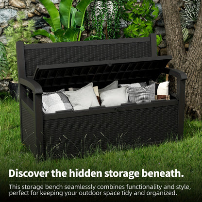 Outdoor Storage Bench 80 Gal, 550 Lb Capacity Weatherproof Resin Deck Box