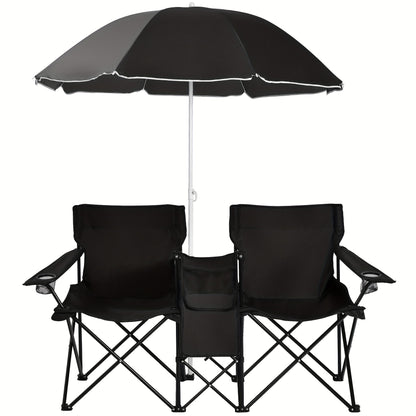 Folding Picnic Chair Set for 2 | Umbrella, Cooler Bag & Table, 600 Lbs Capacity, Portable