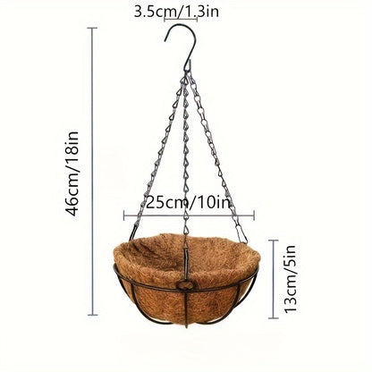 Hanging Flower Basket Set of 3 – Rust-Proof Metal Chain, 10 Inch Coco Liner, Indoor Outdoor Porch Balcony Garden Planter