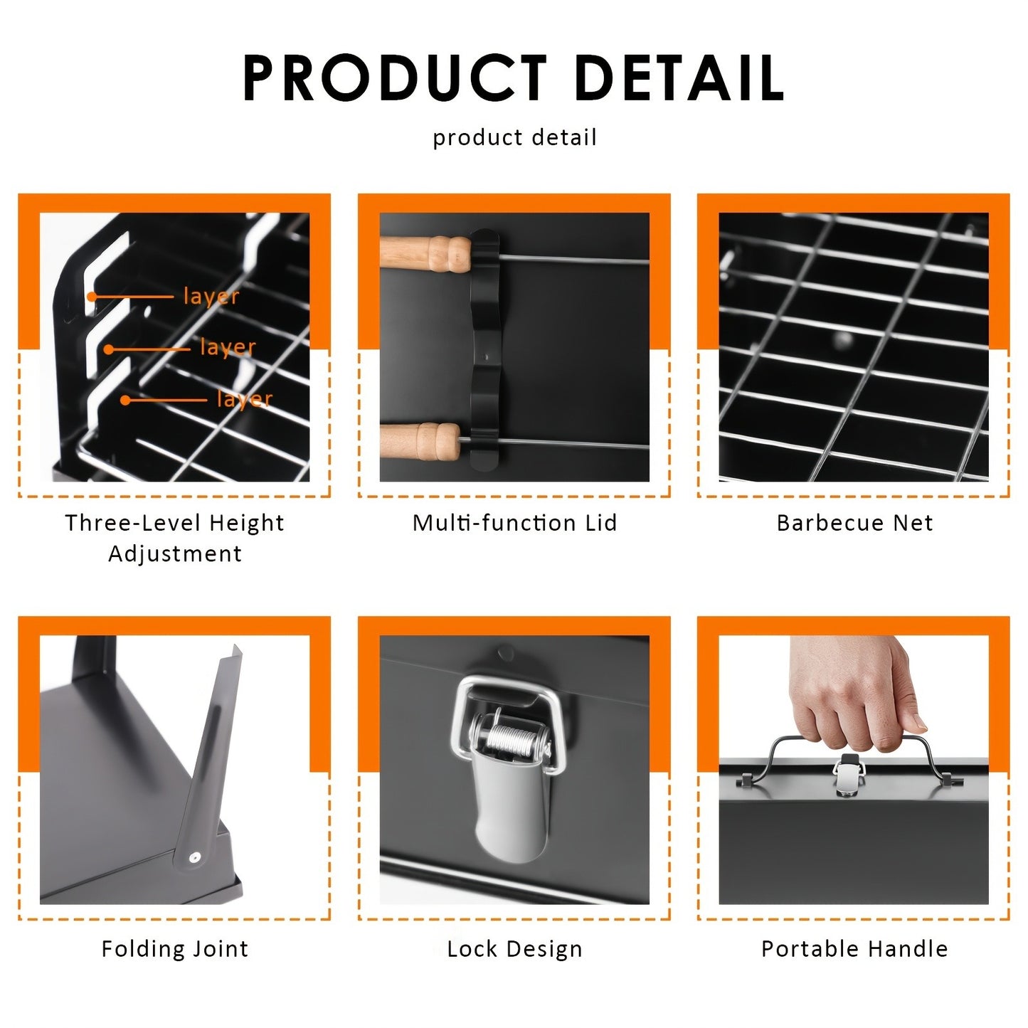Charcoal Grill Portable BBQ with Hood – Foldable Compact Outdoor Barbecue Grill for Camping Tailgating Picnic Backyard Cookouts | Lightweight Steel with Accessories Included