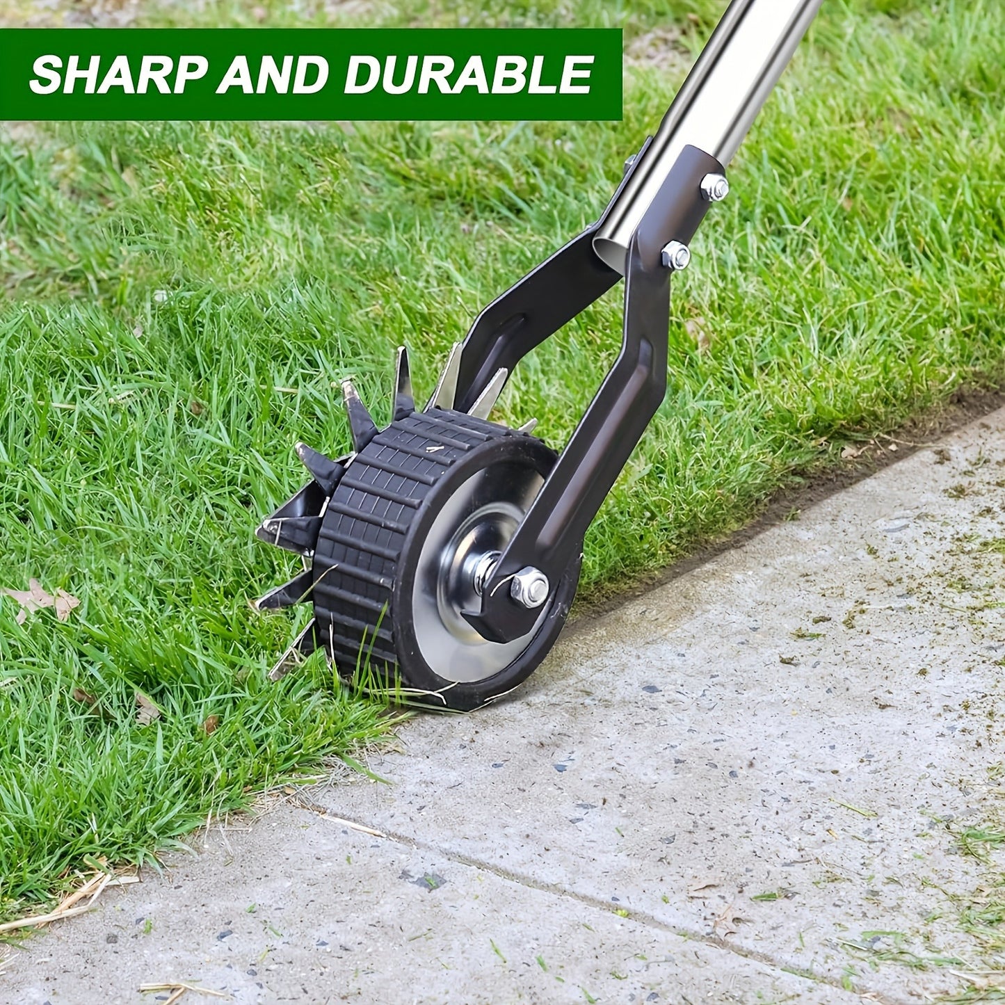Wheeled Lawn Edger Manual Rotary Trimmer with 3/4-Section Stainless Steel Handle – Walk-Behind Grass Edger for Sidewalk, Driveway & Yard Weeding