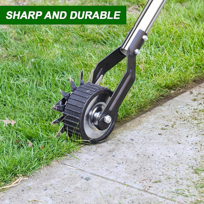 Wheeled Lawn Edger Manual Rotary Trimmer with 3/4-Section Stainless Steel Handle – Walk-Behind Grass Edger for Sidewalk, Driveway & Yard Weeding