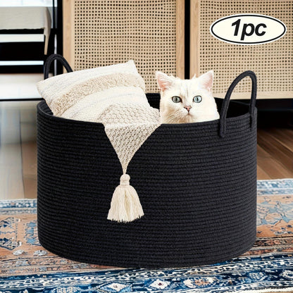 Rope Basket with Handles | Large Capacity Storage Organizer for Blankets, Clothes & Plants – Soft Polyester, Multiple Colors