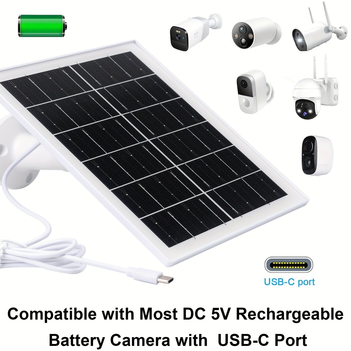 Solar Panel 5W Monocrystalline with Built-In 5200mAh Battery - 3rd Gen Emergency Charger for Security Camera, Doorbell, Outdoor Lights & Low-Voltage Devices, Portable Travel Power