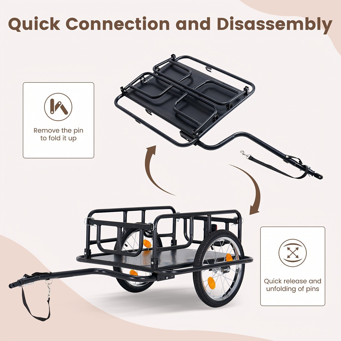 Foldable Bike Cargo Trailer | Heavy-Duty Bicycle Wagon Cart 176 Lbs Capacity, 16" Wheels, Reinforced Steel