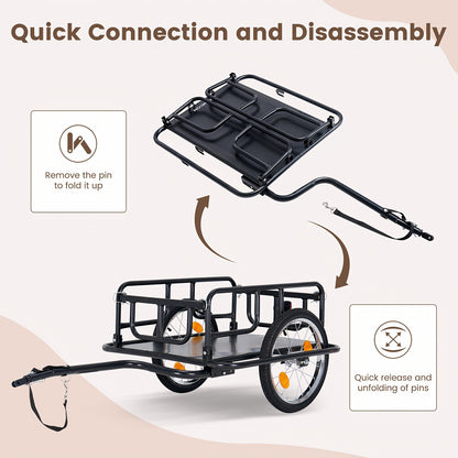 Foldable Bike Cargo Trailer | Heavy-Duty Bicycle Wagon Cart 176 Lbs Capacity, 16" Wheels, Reinforced Steel