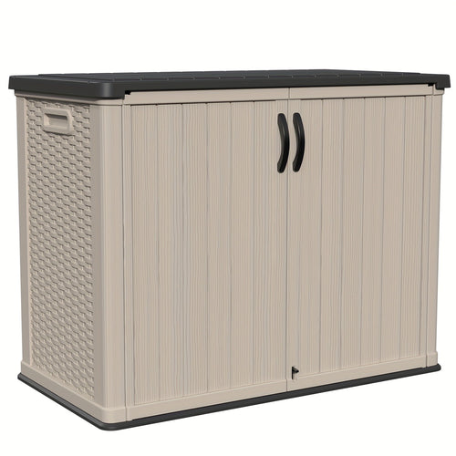 Outdoor Storage Shed 4x2 Resin Vertical Cabinet w/ Floor - White & Beige