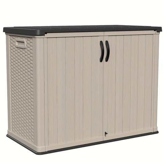 Outdoor Storage Shed 4x2 Resin Vertical Cabinet w/ Floor - White & Beige