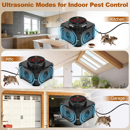 Ultrasonic Pest Repeller Plug In with 12 LED Strobe, 4 Modes Electronic Mouse Repellent Device for Rat Roach Spider Bug Control Indoor Garage Attic Kitchen