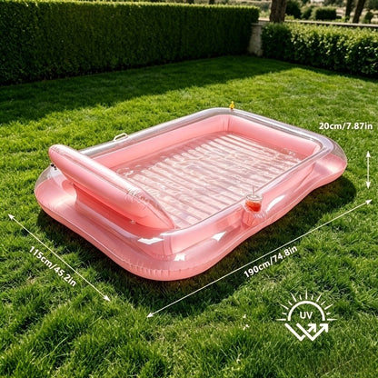 Inflatable Tanning Pool Lounger with Sprinkler | 74"x45" XL Pool Float with Pillow & Cup Holder for Adults