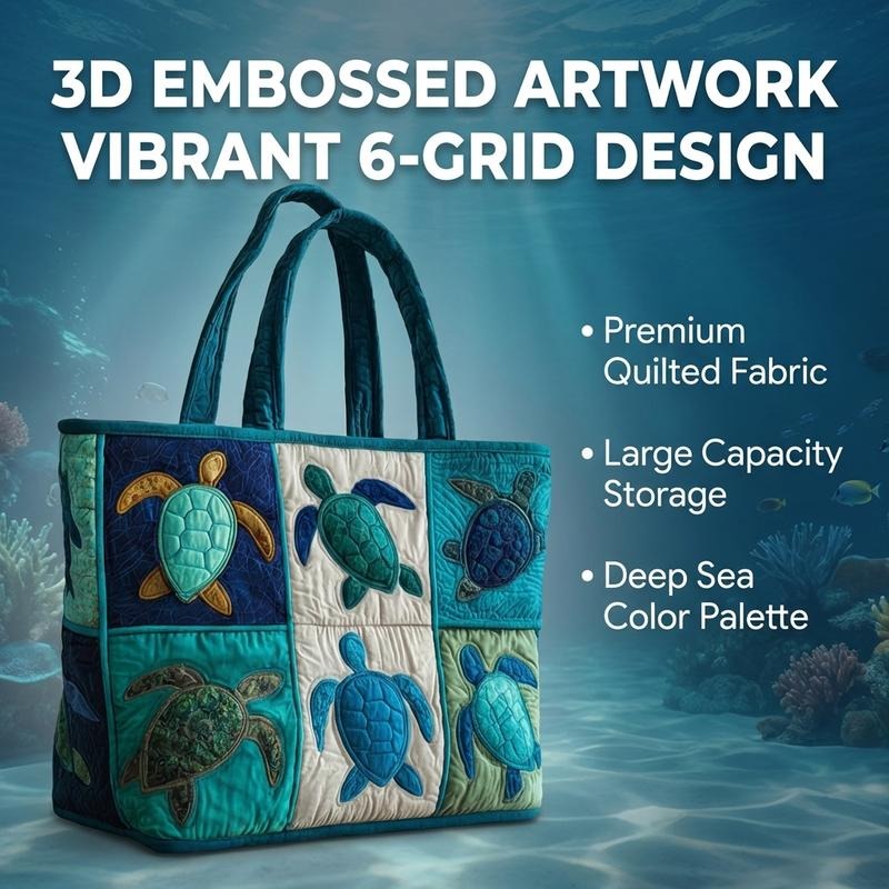 Sea Turtle Tote Bag Large Capacity for Women – Patchwork Design Machine Washable Beach Shoulder Bag