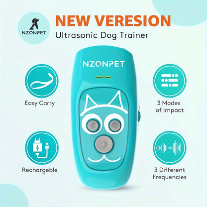Ultrasonic Dog Bark Control Device 3-in-1 Anti Barking Deterrent Trainer 3 Frequency Modes 16.4Ft Range Rechargeable LED Wrist Strap Indoor Outdoor