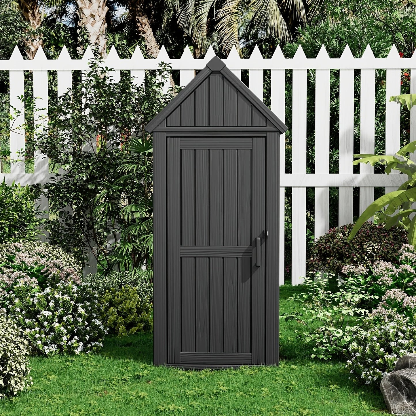 Resin Outdoor Storage Shed with Lockable Door & Sloped Roof