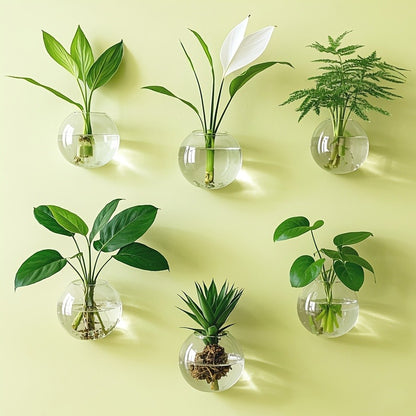 Wall Hanging Glass Terrarium Planter Oblate Flower Vase for Hydroponics Plants Bathroom Home Office Living Room Decor Set of 2/4/6