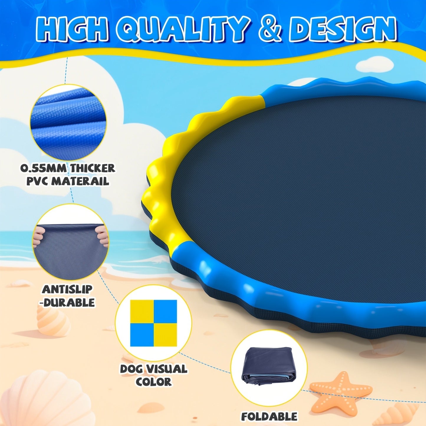 Splash Pad Sprinkler for Kids – Extra Large Inflatable Wading Pool Outdoor Water Play Mat Toy for Toddlers & Children Ages 3+, Thickened Non-Slip