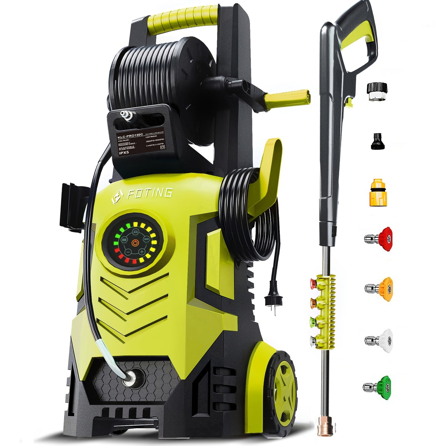 Pressure Washer 5000PSI Electric Power Washer 2.4-3.6GPM Adjustable 8-Level Touch Screen 34" Tall 4 Quick-Connect Nozzles for Cars Fences Driveways Patios