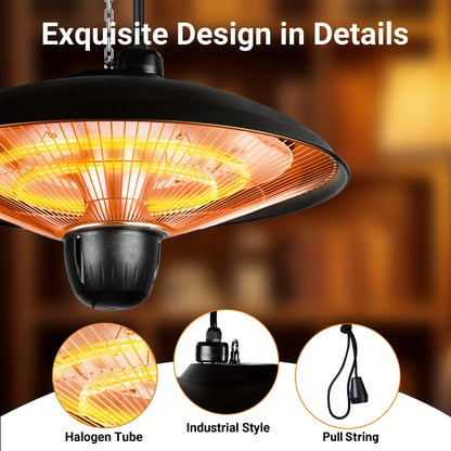 Infrared Patio Heater 1500W Ceiling Mount Electric Outdoor Heater with 3 Heat Settings 600W/900W/1500W, Hammer Tone Bronze Finish, Wall or Ceiling Mounted for Porch, Garage, Balcony & Pergola