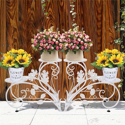 Metal Plant Stand Set of 2 Half Heart Flower Rack 4-Tier Indoor Outdoor Garden Patio Planter Display Shelf Black White